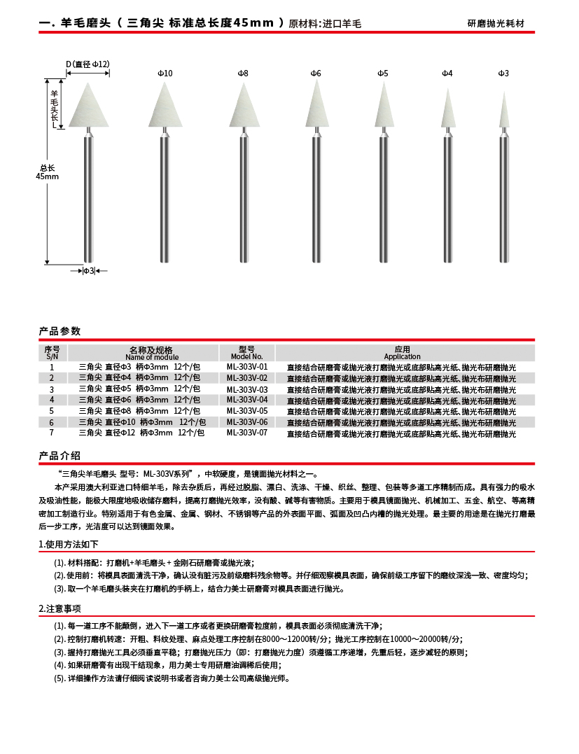 羊毛磨头（三角尖）